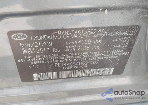 2010 Hyundai Sonata Gls из США, поврежденный, VIN 5NPET4AC5AH625107